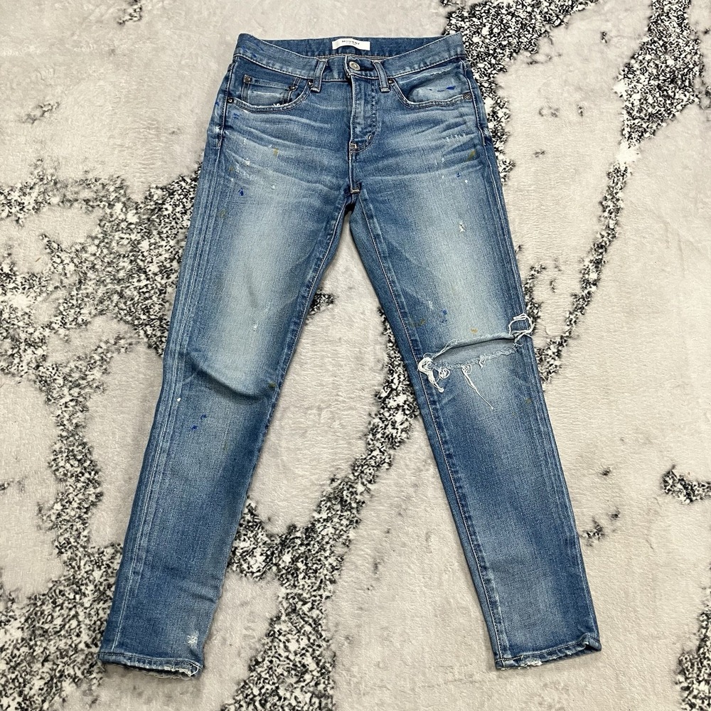 Moussy Vintage Distressed Skinny Jeans Paint Splatter Knee Rip Womens Size 25